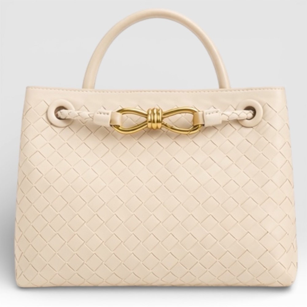 TU-LX Beige Woven “Verona” Satchel Knot Top Handle Crossbody / NWT